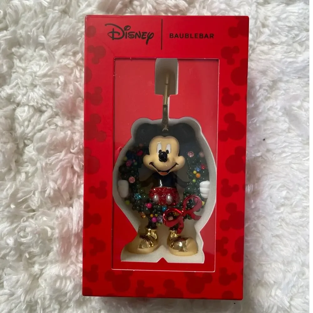 Disney BaubleBar Mickey Mouse Christmas Wreath Bag Charm Keychain Holiday NEW